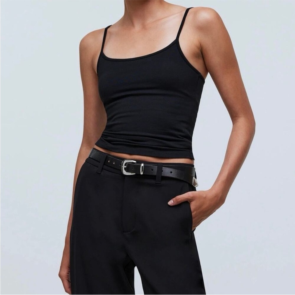 Madewell Scoopneck Cropped Cami Tank Fitted True Black Size XL